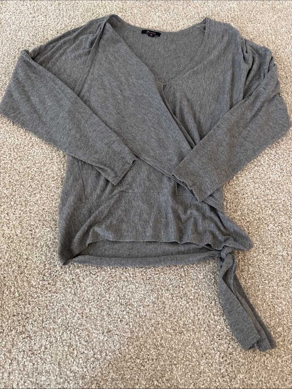 Ella Moss Heather Gray V-Neck Wrap Sweater with Side Tie